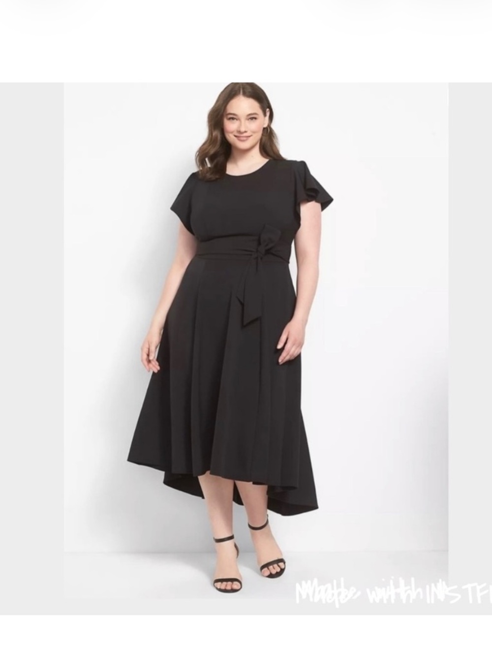 Lane Bryant Black Lena Flutter Sleeve Fit-and-Flare Dress Size 16